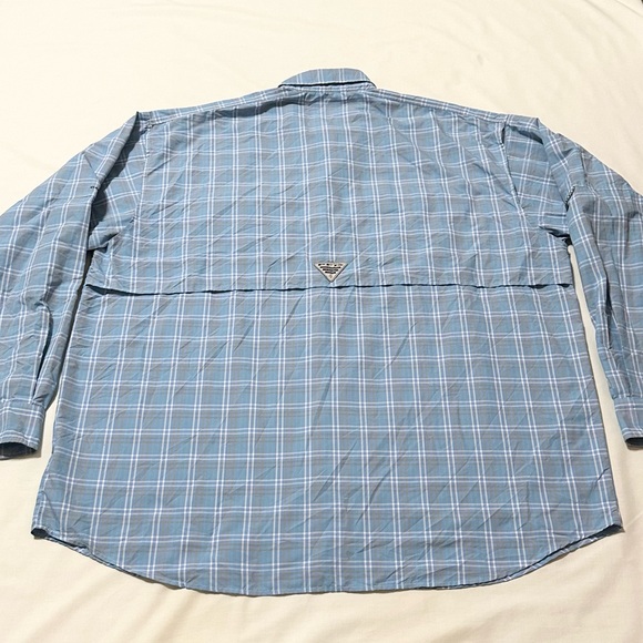 Columbia PFG Super Bahama Blue Plaid L/S Button-Down Collared Sport Shirt - XL - Picture 9 of 16
